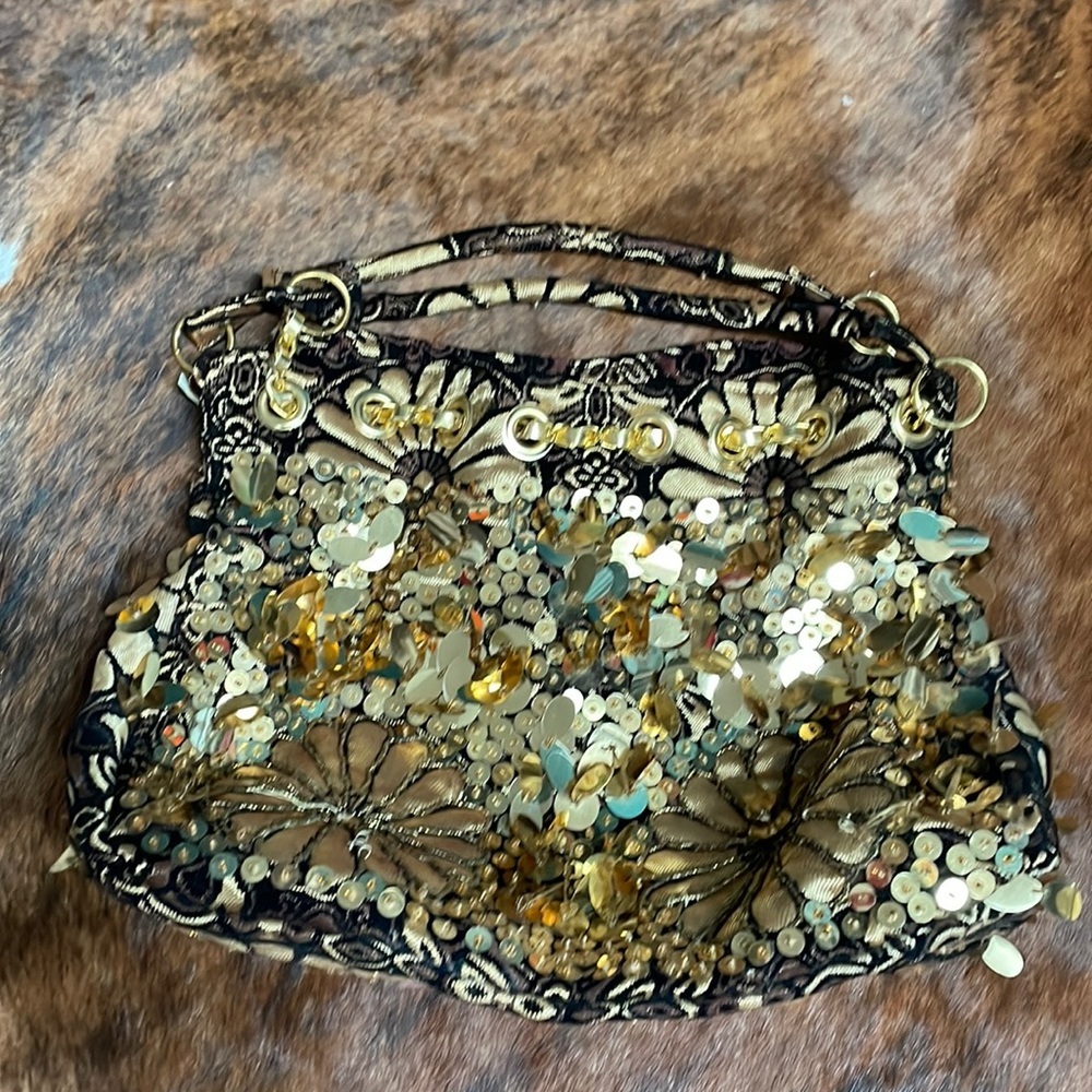 Vintage bag purse black with gold sequins from 80’s or 90’s hand bag - Picture 7 of 7